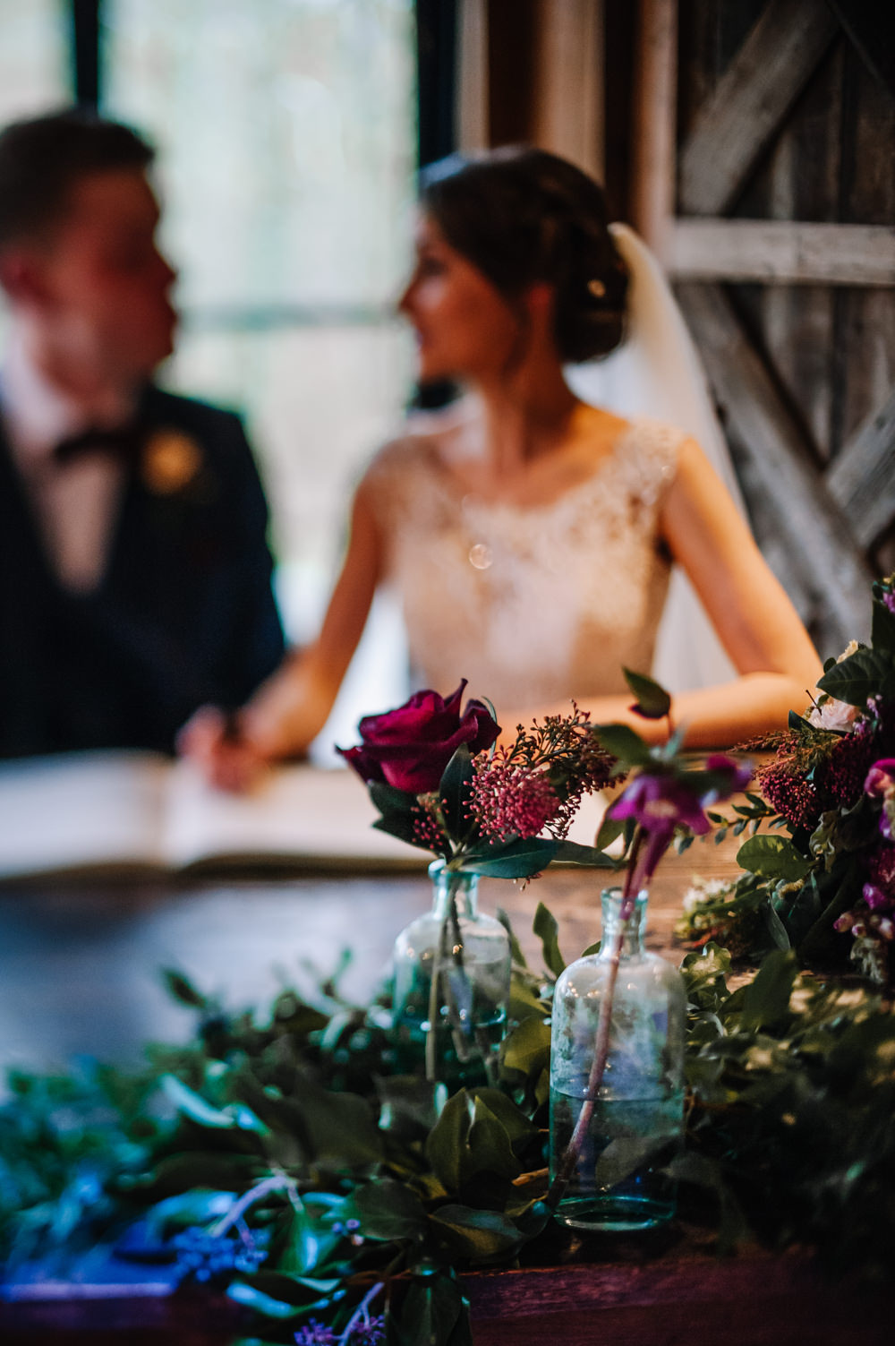Ceremony Table Flowers Dewsall Court Wedding Oobaloos Photography