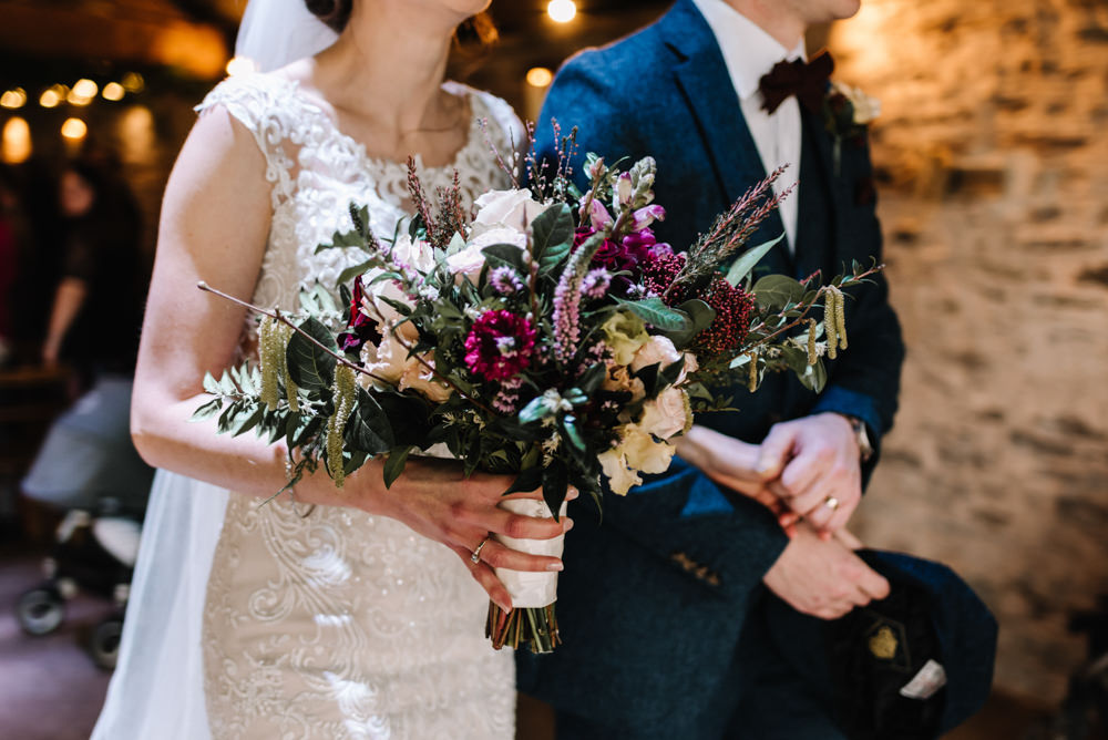 Bouquet Flowers Bride Bridal Burgundy Greenery Foliage Blush Rose Dewsall Court Wedding Oobaloos Photography
