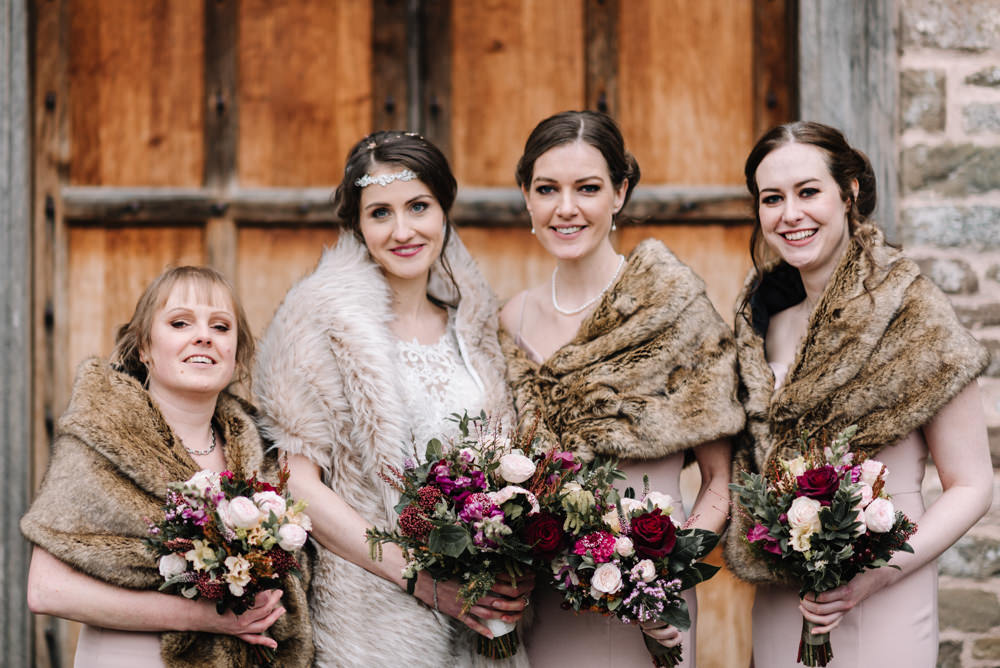 Pink Bridesmaids Dress Dresses Bridesmaid Shawls Fur Wrap Dewsall Court Wedding Oobaloos Photography