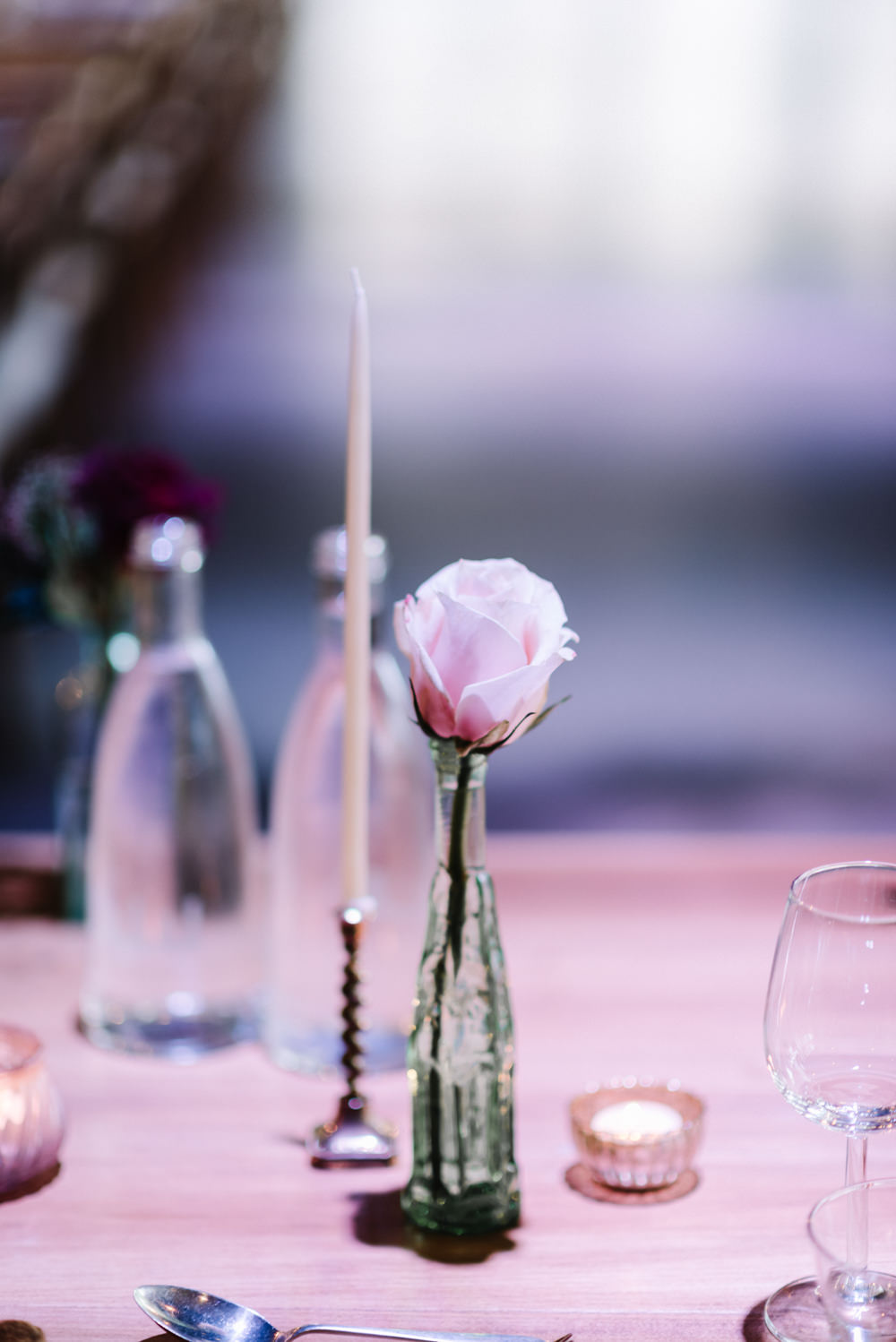 Pink Rose Bottle Flowers Dewsall Court Wedding Oobaloos Photography