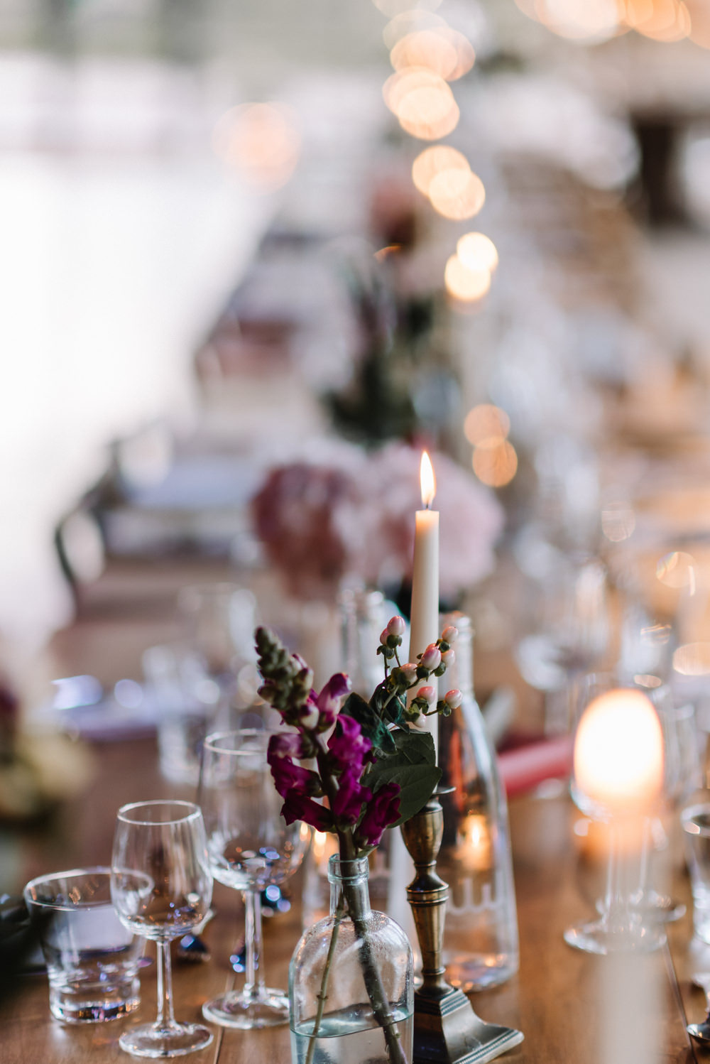 Long Tables Decor Candles Flowers Festoon Lights Dewsall Court Wedding Oobaloos Photography