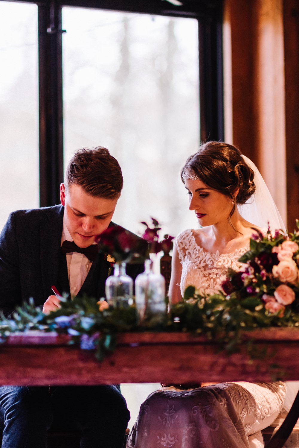 Ceremony Table Flowers Dewsall Court Wedding Oobaloos Photography