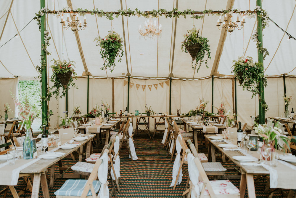 Marquee Hanging Plants Greenery Floral Lace Chair Backs Edwardian Inspired Wedding Daniel Ackerley Photography