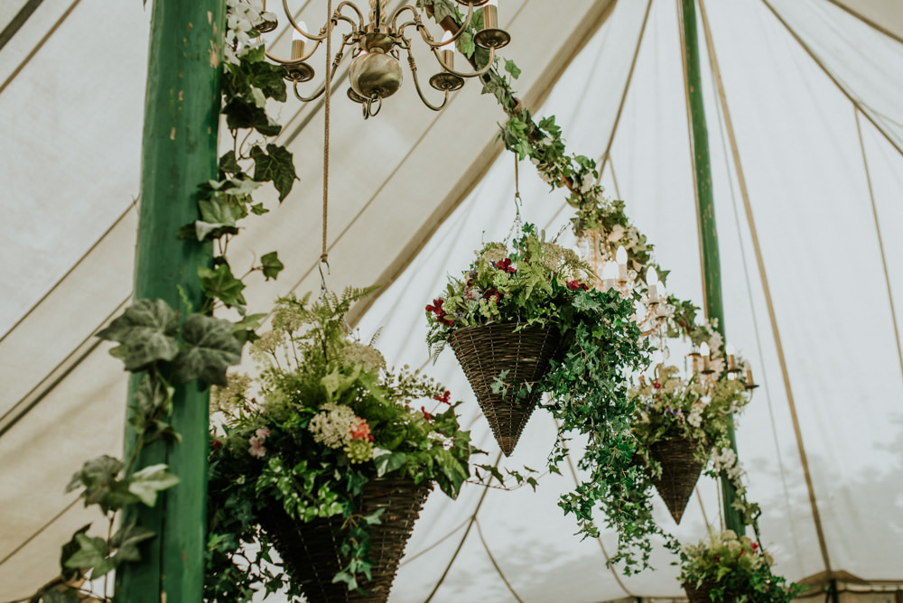 Marquee Hanging Baskets Ivy Wildflowers Edwardian Inspired Wedding Daniel Ackerley Photography