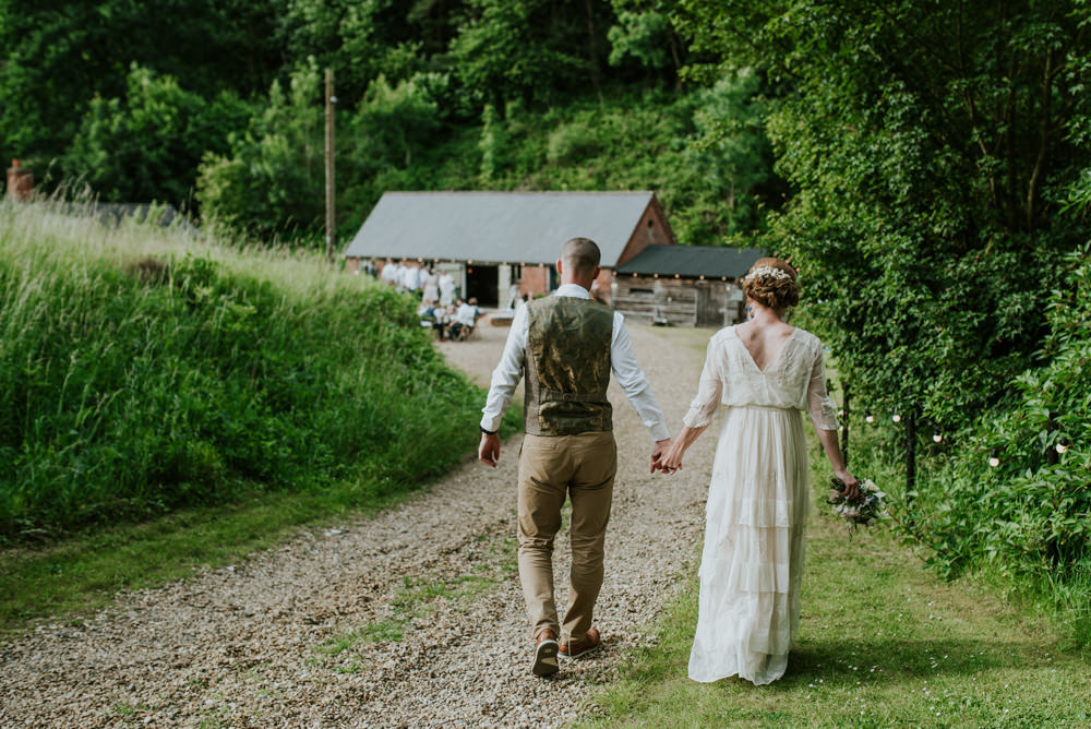 Bride Bridal Vintage Dress V Neck Sleeves Layered Waistcoat Tweed Groom Chinos Edwardian Inspired Wedding Daniel Ackerley Photography