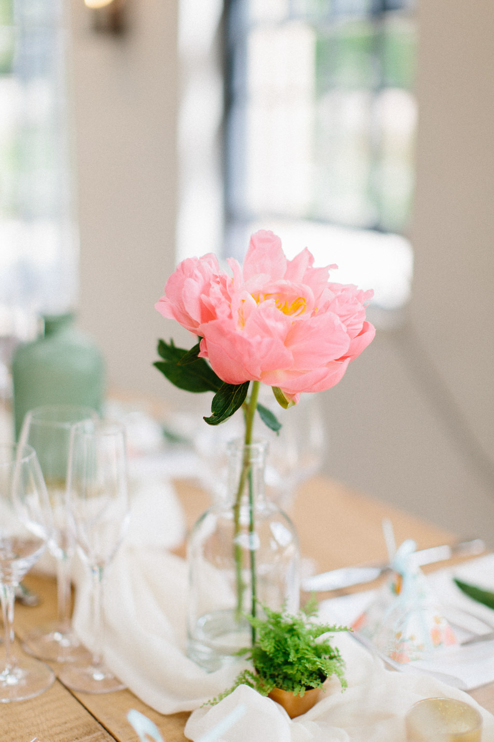 Peony Glass Bottle Table Centre Garden Ceremony Wedding Melissa Beattie Photography