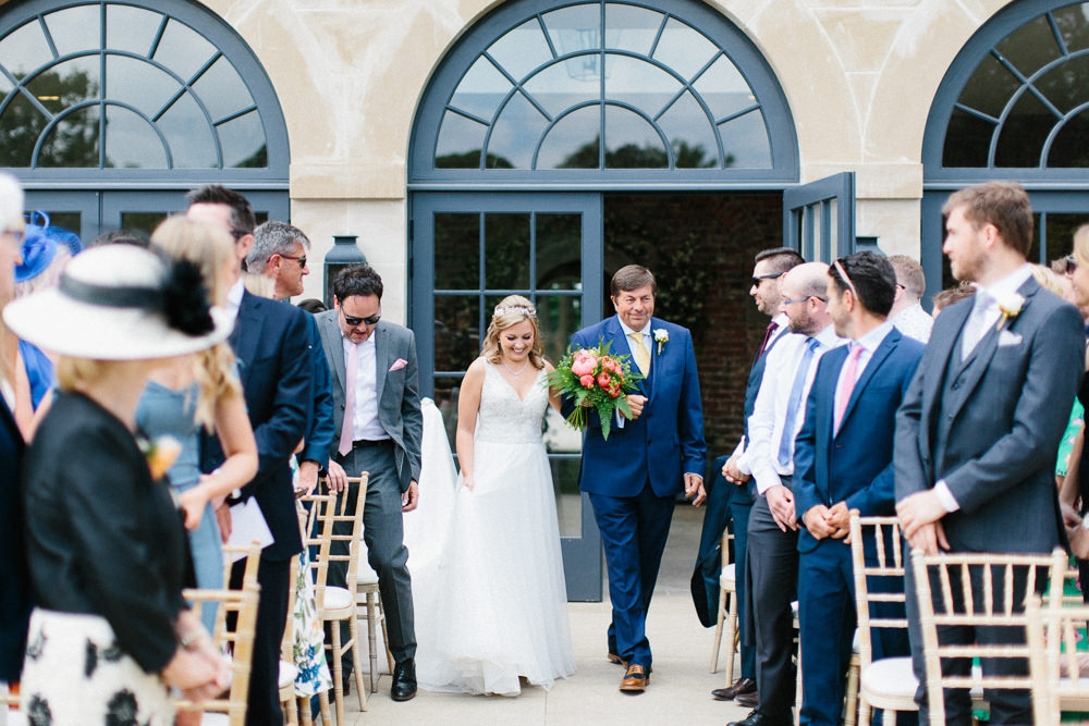 Bride Bridal Dress Sleeveless A Line Beaded Embellished V Neck Tiara Blue Suit Waistcoat Veil Garden Ceremony Wedding Melissa Beattie Photography