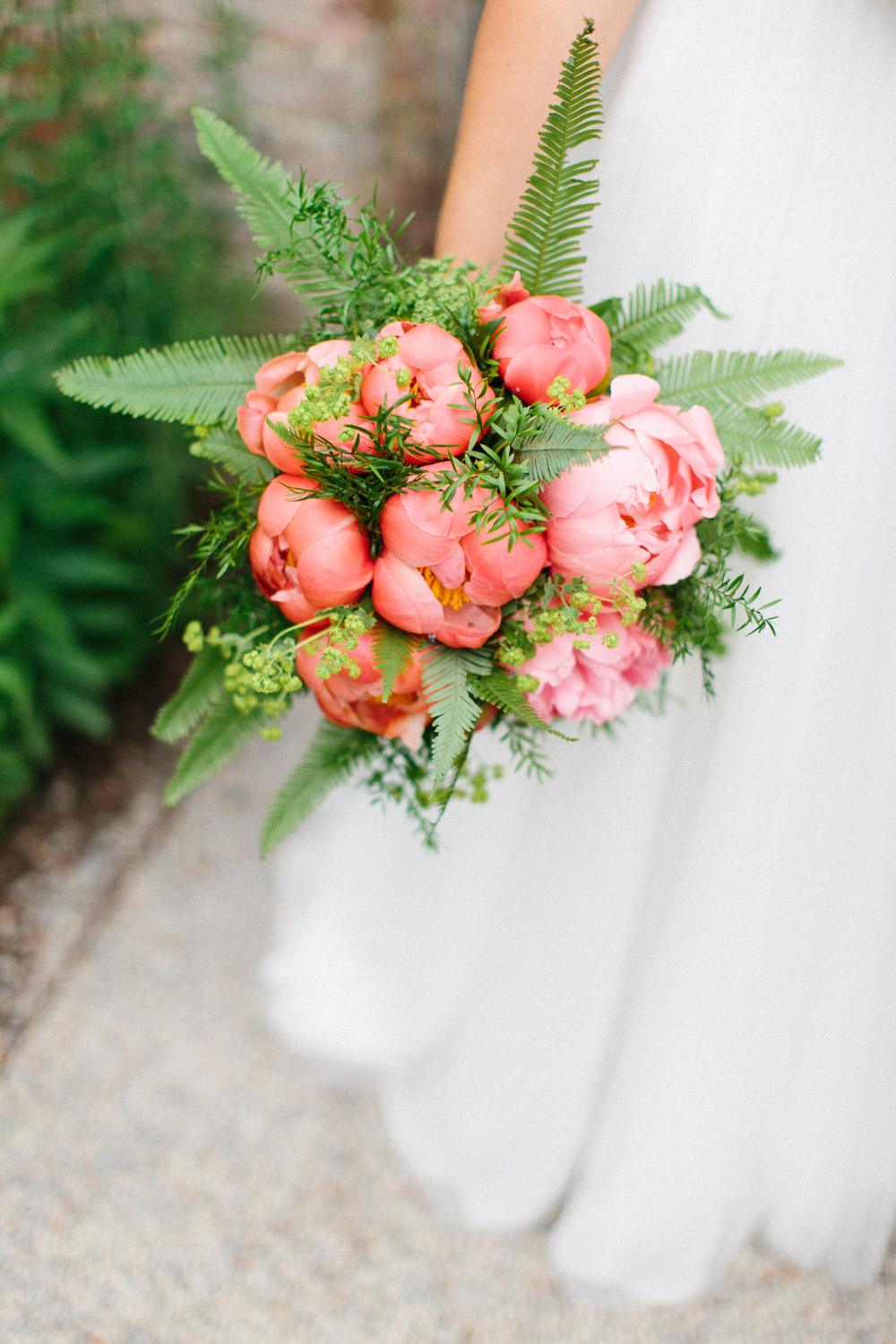 Coral Peony Bouquet Bride Bridal Garden Ceremony Wedding Melissa Beattie Photography