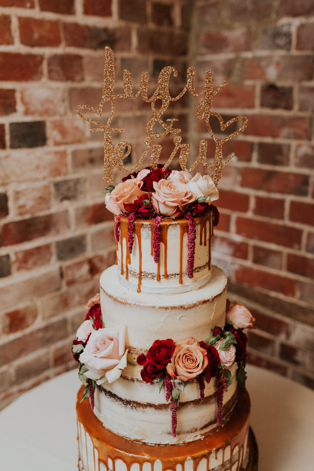 Buttercream Cake Drip Sparkling Laser Cut Topper Semi Naked Gaynes Park Wedding Kate Gray Photography