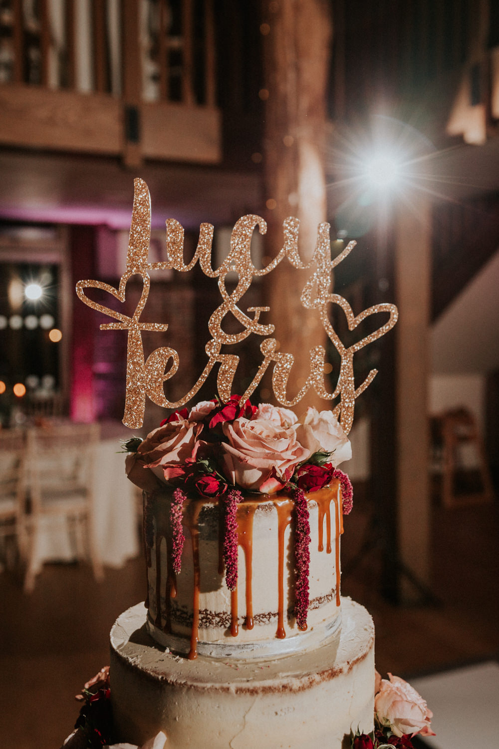 Semi Naked Buttercream Drip Cake Laser Cut Sparkly Topper Gaynes Park Wedding Kate Gray Photography