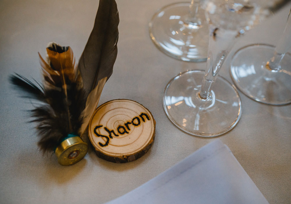 Log Slice Place Name Setting Feathers Holkham Hall Wedding Luis Holden Photography