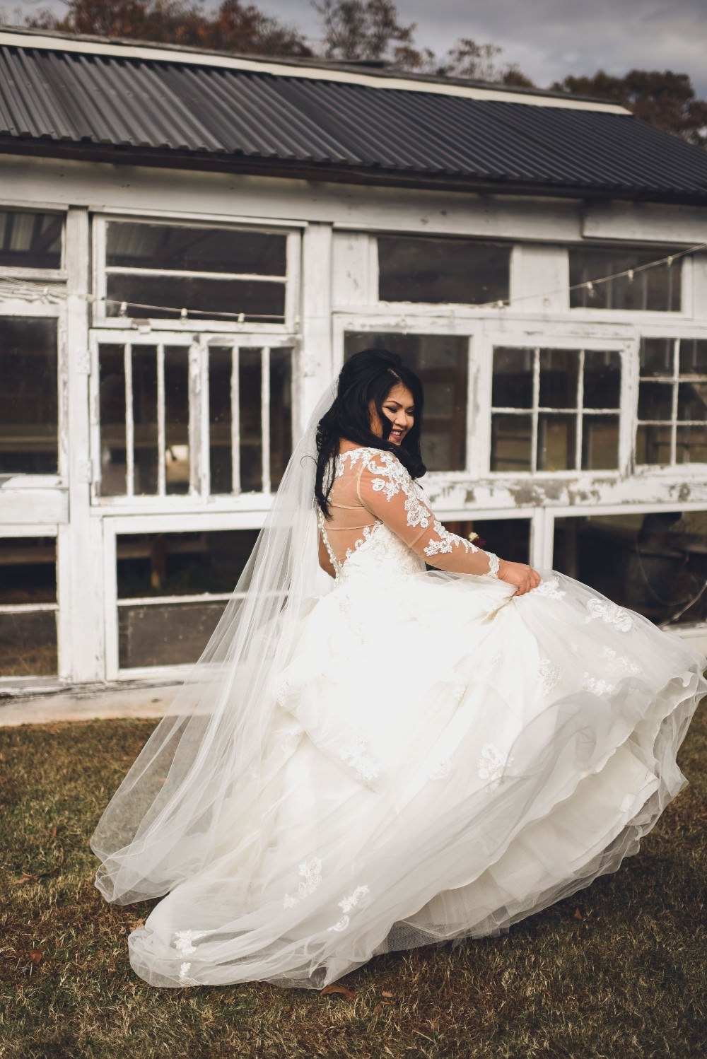 Bride Bridal Dress Gown Lace Sleeves Train Veil Kindred Barn Wedding The Kindred Collective