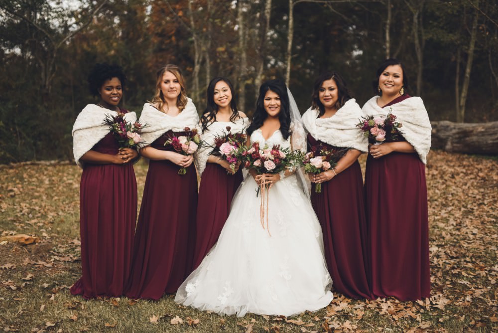 Long Maxi Bridesmaid Bridesmaids Dress Dresses Red Burgundy Kindred Barn Wedding The Kindred Collective