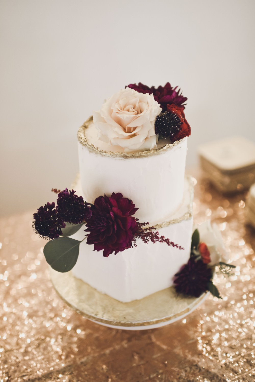 Floral Cake Flowers Gold Kindred Barn Wedding The Kindred Collective