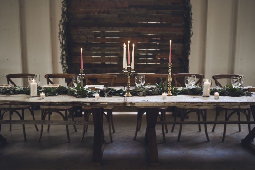 Table Decor Tablescape Flowers Pink Grey Flowers Centrepiece Candles Garland Swag Greenery Top Table Kindred Barn Wedding The Kindred Collective
