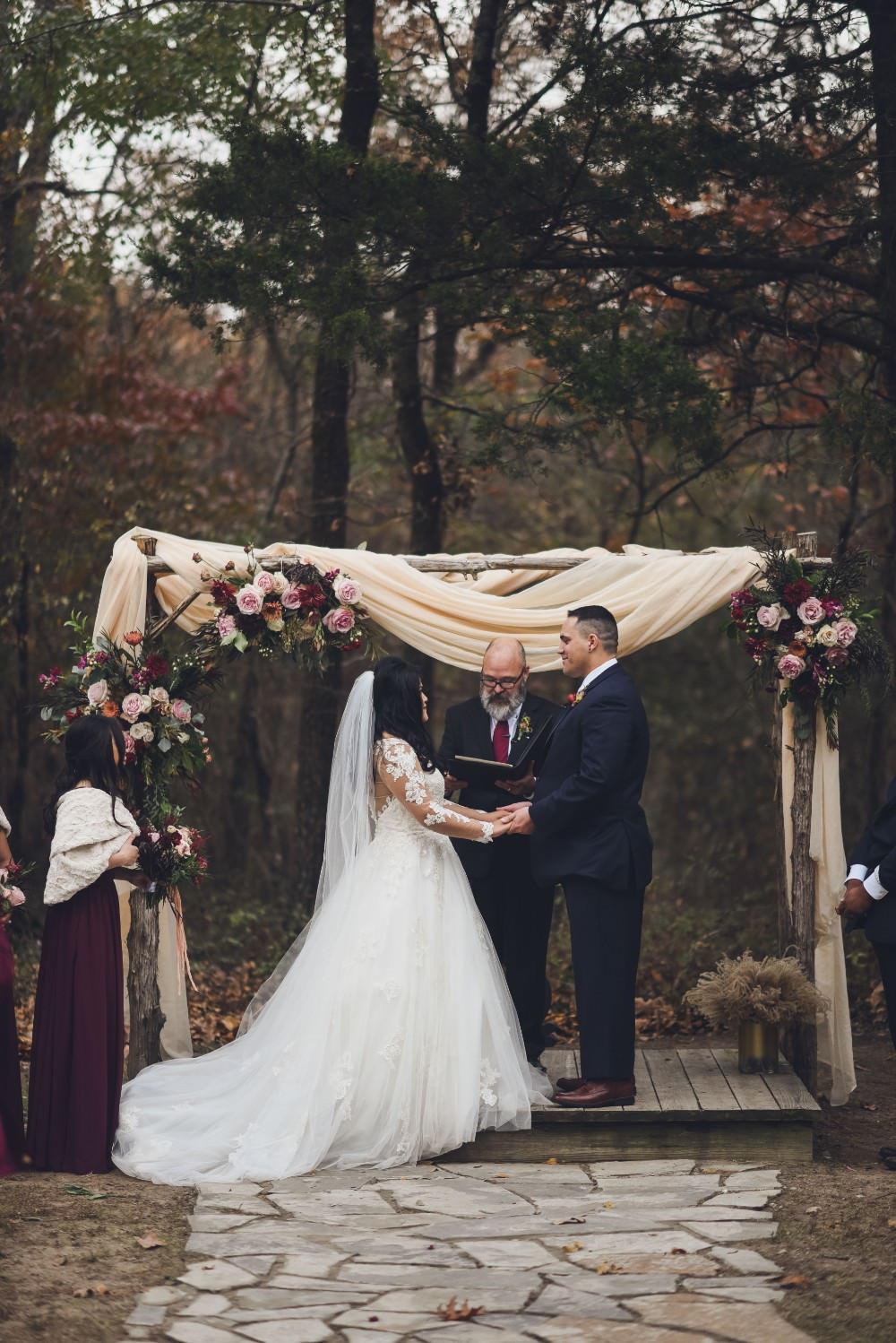 Flower Arch Backdrop Drapes Fabric Ceremony Aisle Kindred Barn Wedding The Kindred Collective