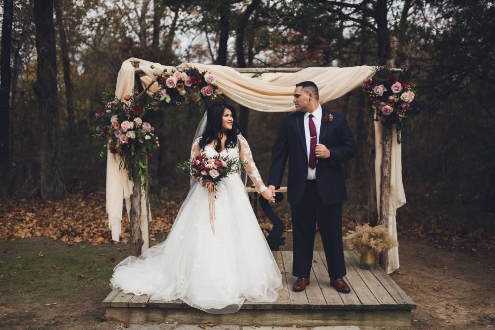Flower Arch Backdrop Drapes Fabric Ceremony Aisle Kindred Barn Wedding The Kindred Collective