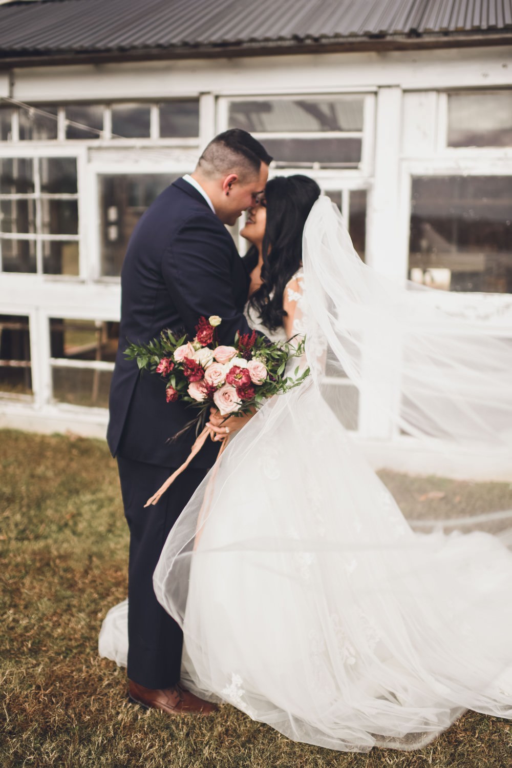 Bride Bridal Dress Gown Lace Sleeves Train Veil Kindred Barn Wedding The Kindred Collective