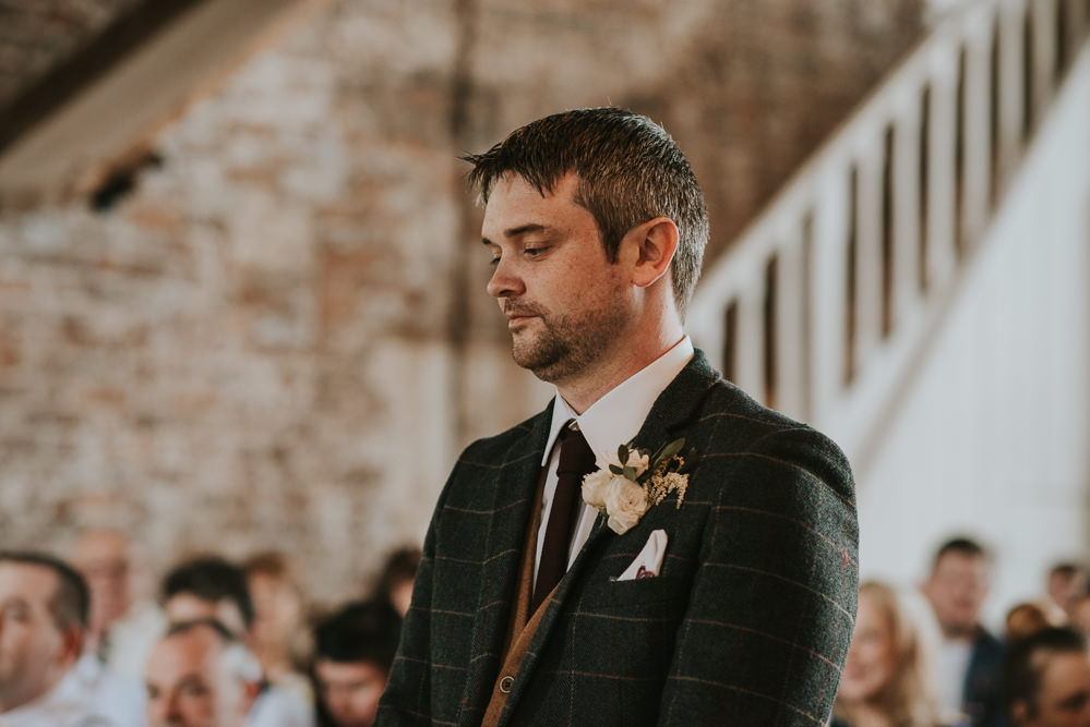 Groom Suit Check Waistcoat Tie Millhouse Wedding Louise Scott Photography
