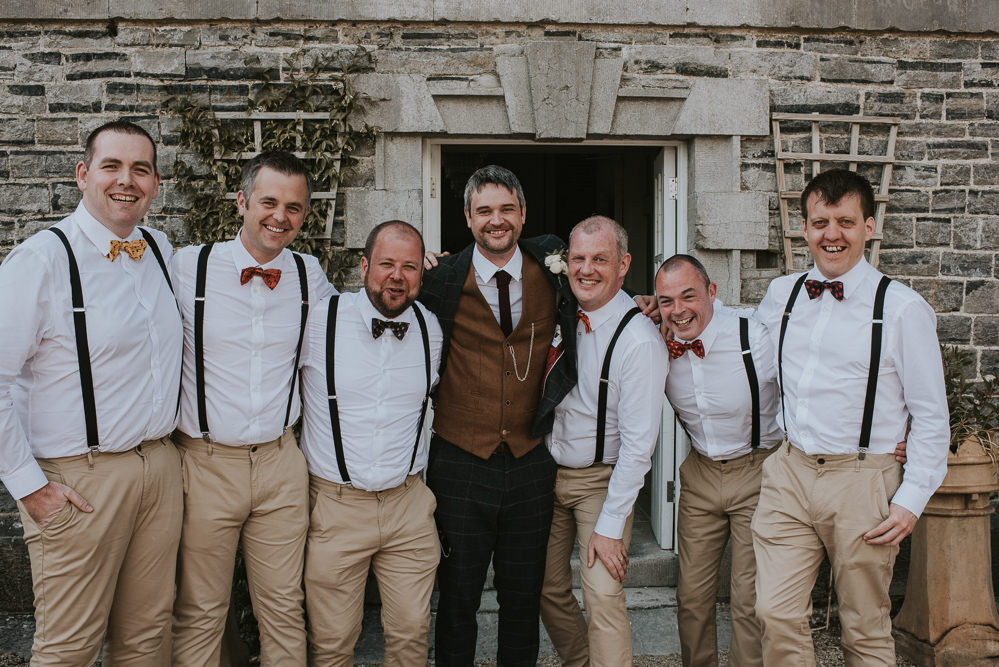 Groomsmen Braces Bowties Chinos Style Attire Outfits Groom Millhouse Wedding Louise Scott Photography
