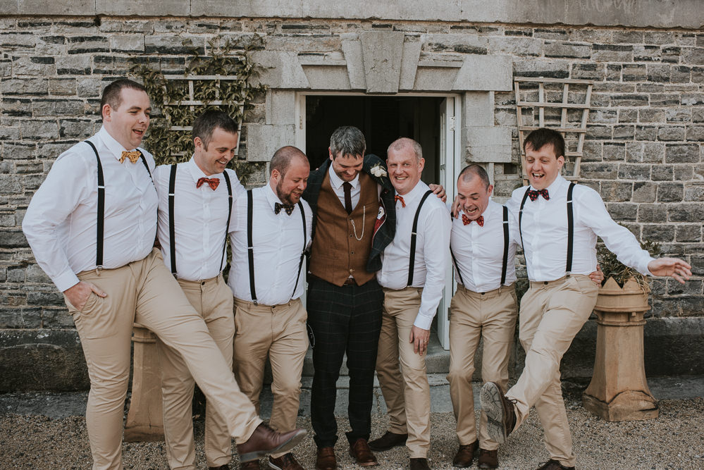 Groomsmen Braces Bowties Chinos Style Attire Outfits Groom Millhouse Wedding Louise Scott Photography