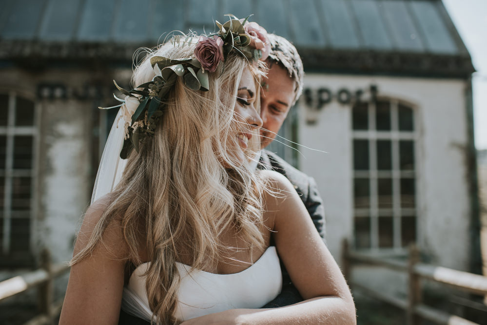 Bride Bridal Hair Curls Waves Flower Crown Millhouse Wedding Louise Scott Photography