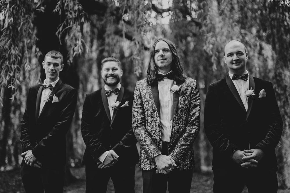Groom Suit Jacquard Blazer Bow Tie Groomsmen Monmouth Priory Wedding Loveseen Photography