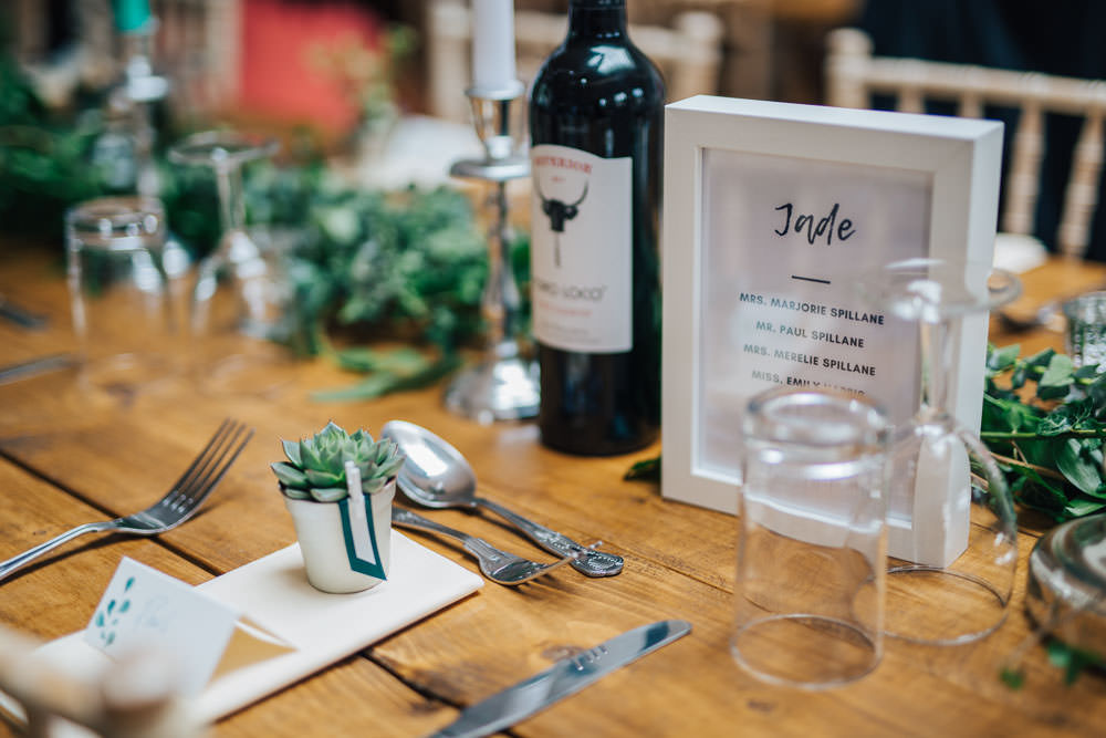 Potted Succulent Favours Place Setting Cacttus Crystals Decor Monmouth Priory Wedding Loveseen Photography
