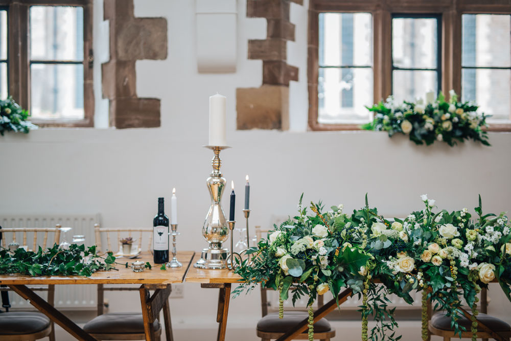 Long Trestle Table Decor Greenery Foliage Monmouth Priory Wedding Loveseen Photography