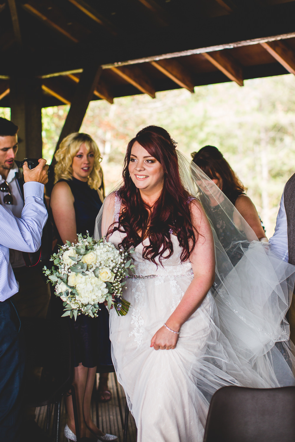 Bride Bridal Wed2B Dress Gown Sleeveless Overlay Veil Bouquet White Flower Greenery Moors Valley Country Park Wedding Livvy Hukins Photography