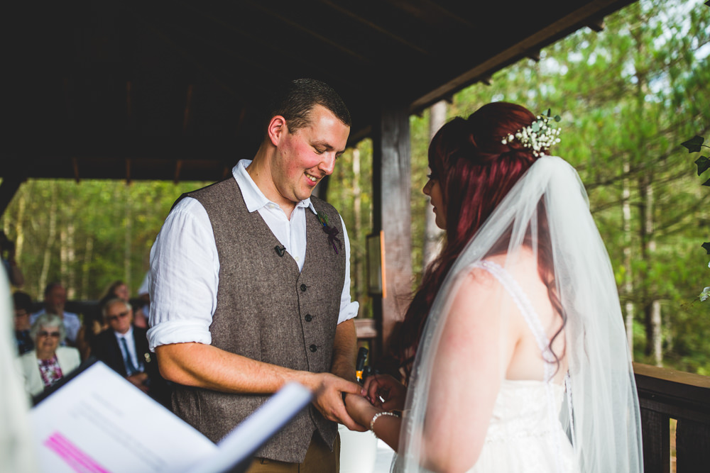 Bride Bridal Wed2B Dress Gown Sleeveless Overlay Veil Tweed Waistcoat Chinos Groom Moors Valley Country Park Wedding Livvy Hukins Photography