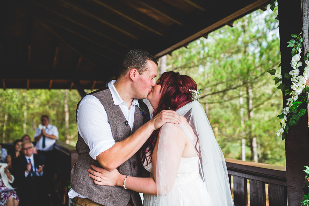Bride Bridal Wed2B Dress Gown Sleeveless Overlay Veil Tweed Waistcoat Chinos Groom Moors Valley Country Park Wedding Livvy Hukins Photography