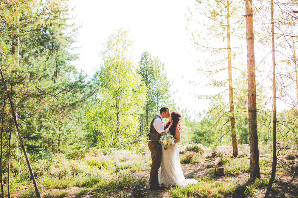 Bride Bridal Wed2B Dress Gown Sleeveless Overlay Veil Tweed Waistcoat Chinos Groom Moors Valley Country Park Wedding Livvy Hukins Photography