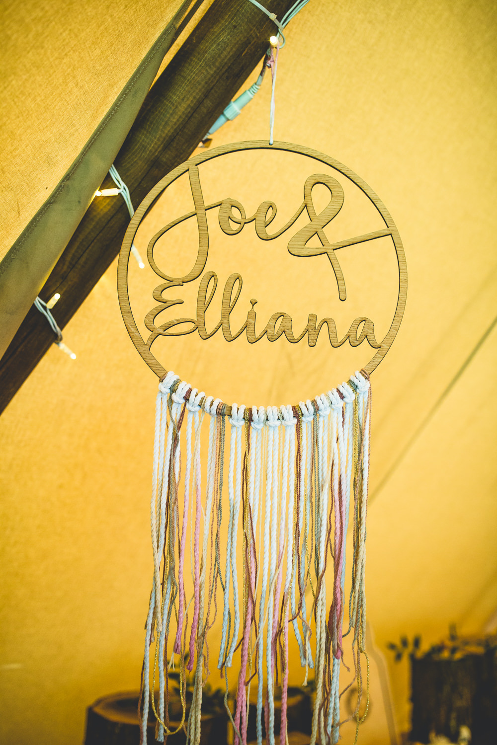 Laser Cut Wooden Personalised Dreamcatcher Tipi Moors Valley Country Park Wedding Livvy Hukins Photography
