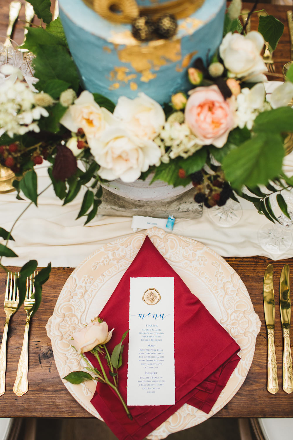 Place Setting Decor Red Gold Plates Cutlery Orangery Wedding Ideas Cat Lane Weddings