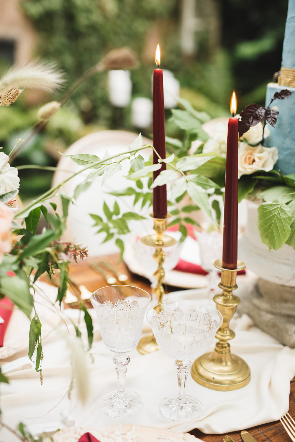 Tablescape Decor Flowers Greenery Foliage Candles Decor Gold Orangery Wedding Ideas Cat Lane Weddings