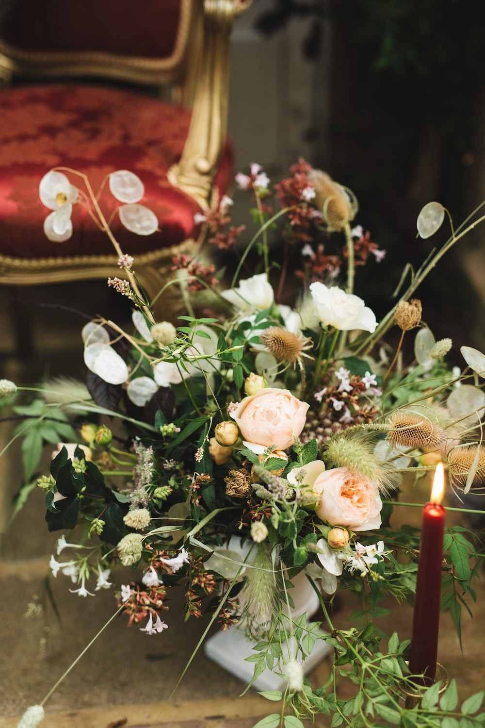 Flowers Centrepiece Decor Peach Rose Greenery Foliage Grass Orangery Wedding Ideas Cat Lane Weddings