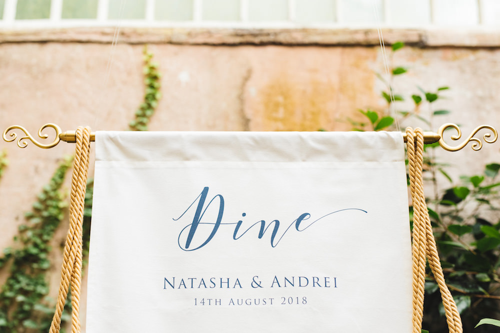 Banner Fabric Sign Blue Calligraphy Tassel Seating Plan Table Chart Orangery Wedding Ideas Cat Lane Weddings