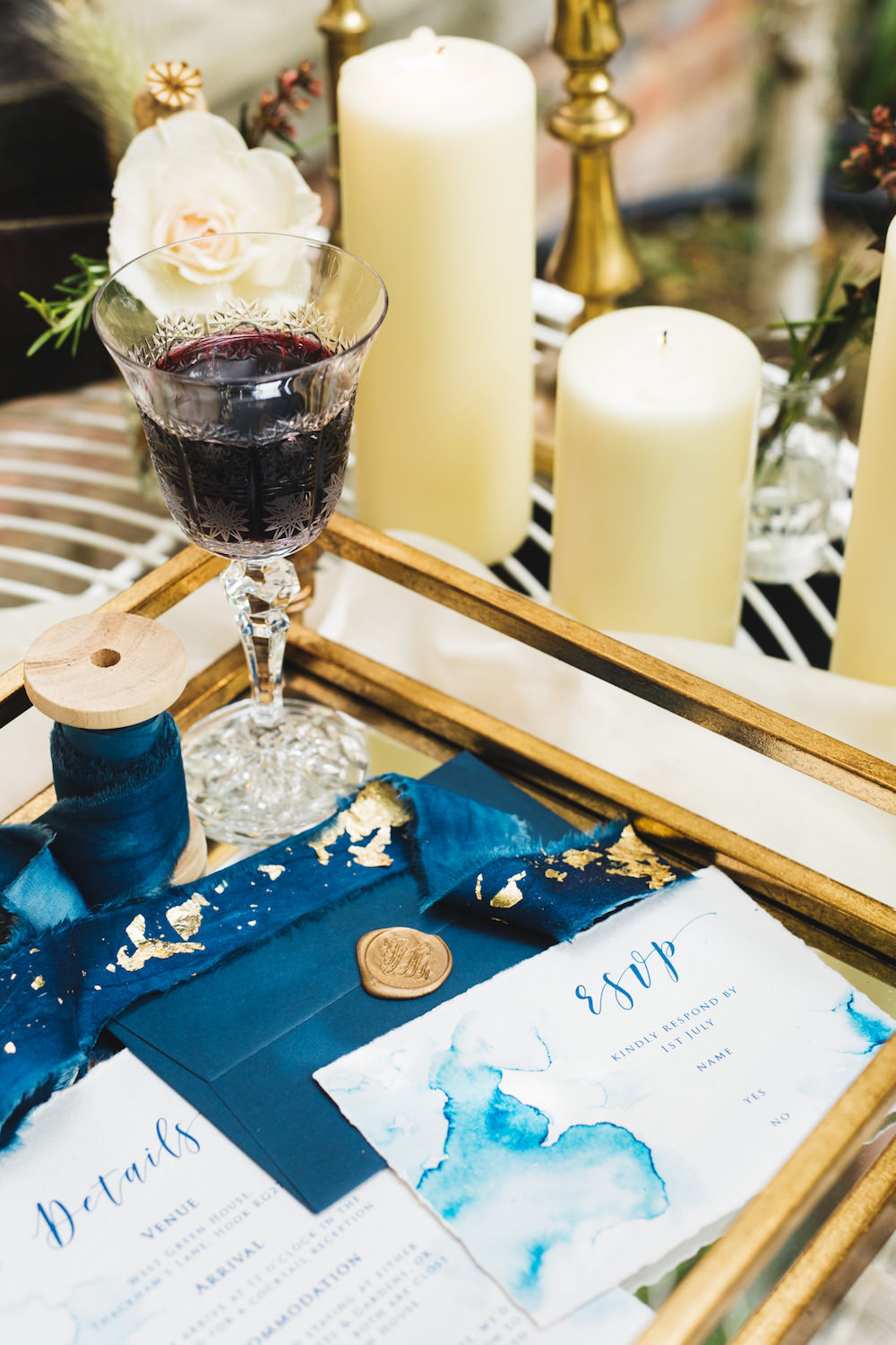 Blue Gold Watercolour Stationery Invite Invitations Orangery Wedding Ideas Cat Lane Weddings