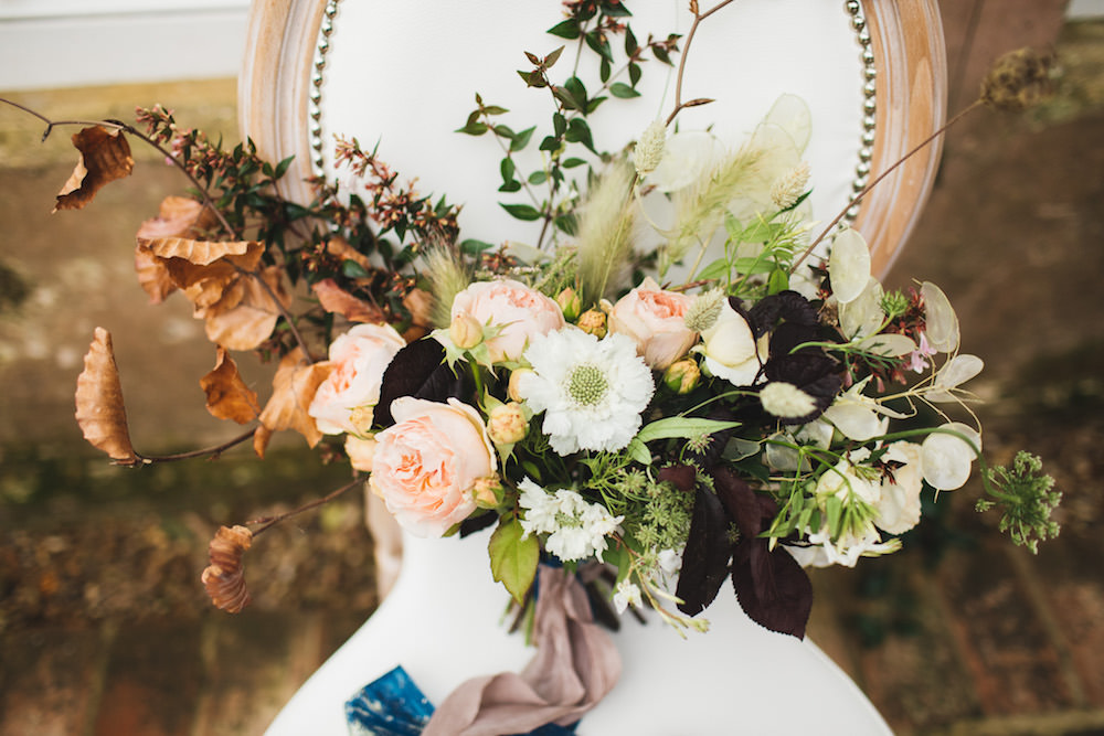 Bouquet Flowers Bride Bridal Peach Rose Grass Leaves Ribbon Orangery Wedding Ideas Cat Lane Weddings