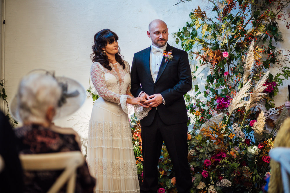 Flower Installation Decor Ceremony Aisle Backdrop Pampas Grass Foliage Greenery Paintworks Wedding Matt Willis Photography