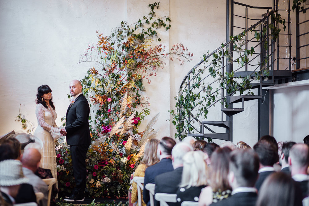 Flower Installation Decor Ceremony Aisle Backdrop Pampas Grass Foliage Greenery Paintworks Wedding Matt Willis Photography