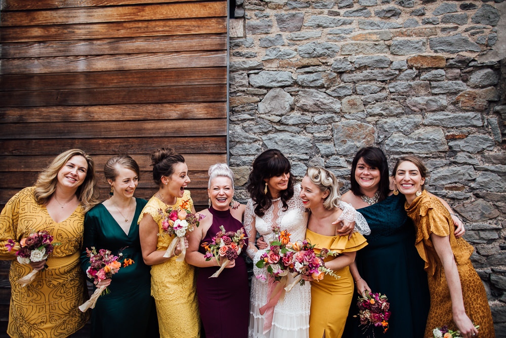 Mismatched Bridesmaids Bridesmaid Dress Dresses Mustard Yellow Burgundy Emerald Navy Jewel Tones Paintworks Wedding Matt Willis Photography