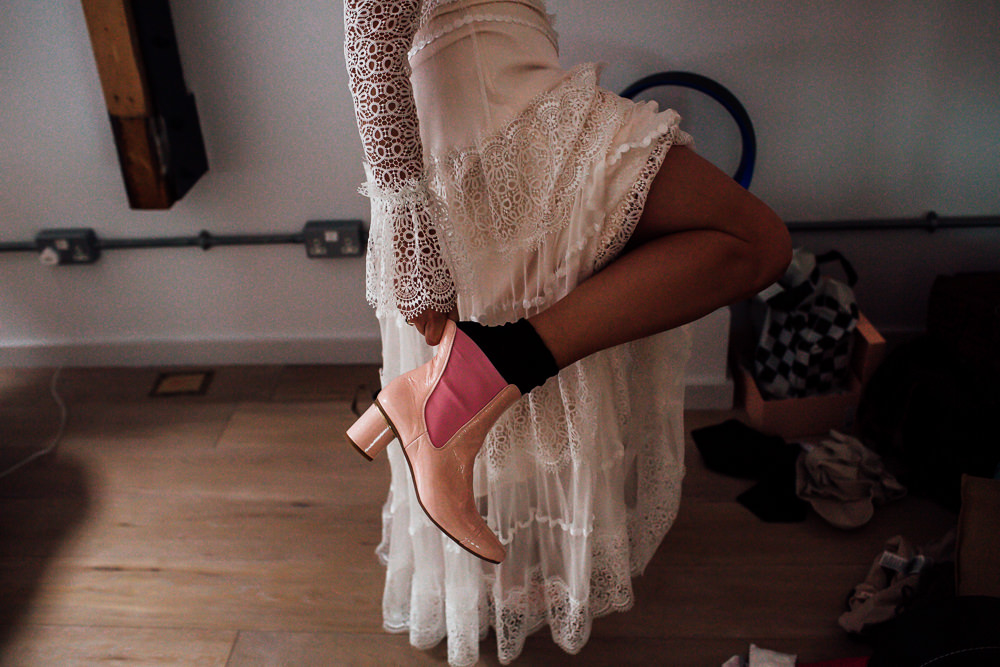 Pink Ankle Boots Bride Bridal Paintworks Wedding Matt Willis Photography