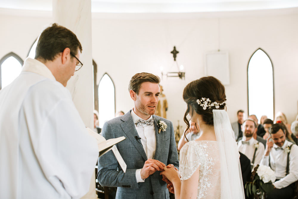 Bride Bridal Jenny Packham Beaded Short Sleeve Dress Gown Blue Suit Groom Hairpiece Veil Portugal Destination Wedding Ana Parker Photography