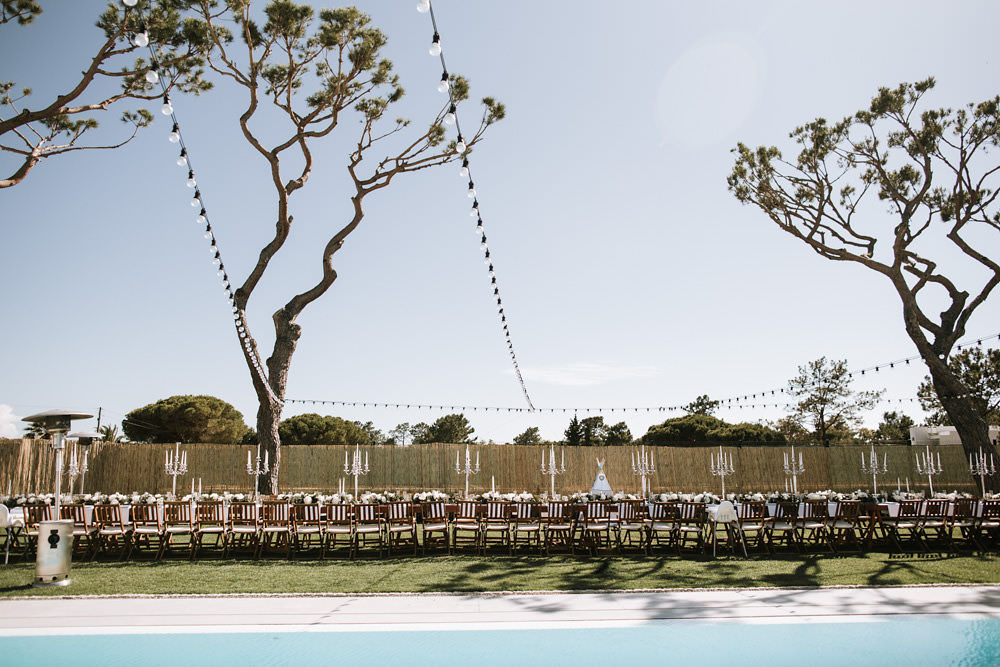 Outdoor Dining Feasting Table Poolside Portugal Destination Wedding Ana Parker Photography