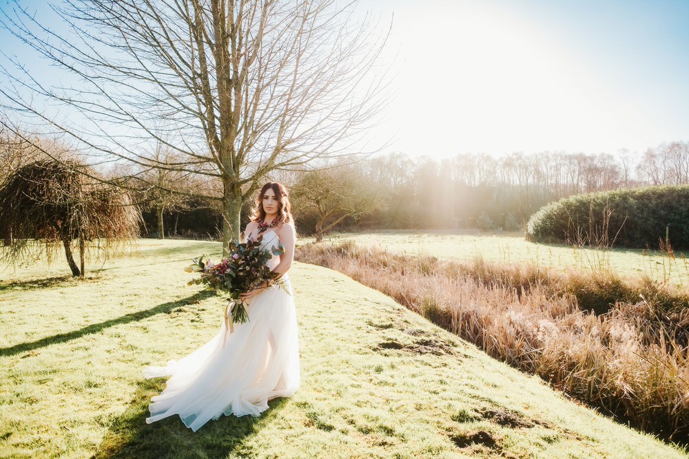 Bride Bridal Dress Gown Train Strapless Tulle Romantic Wedding Ideas Neon Lighting Kate McCarthy Photography