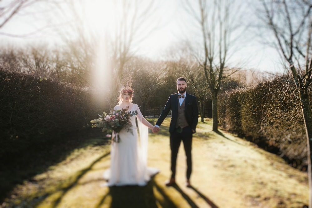 Bride Bridal Dress Gown Train Strapless Tulle Cape Romantic Wedding Ideas Neon Lighting Kate McCarthy Photography