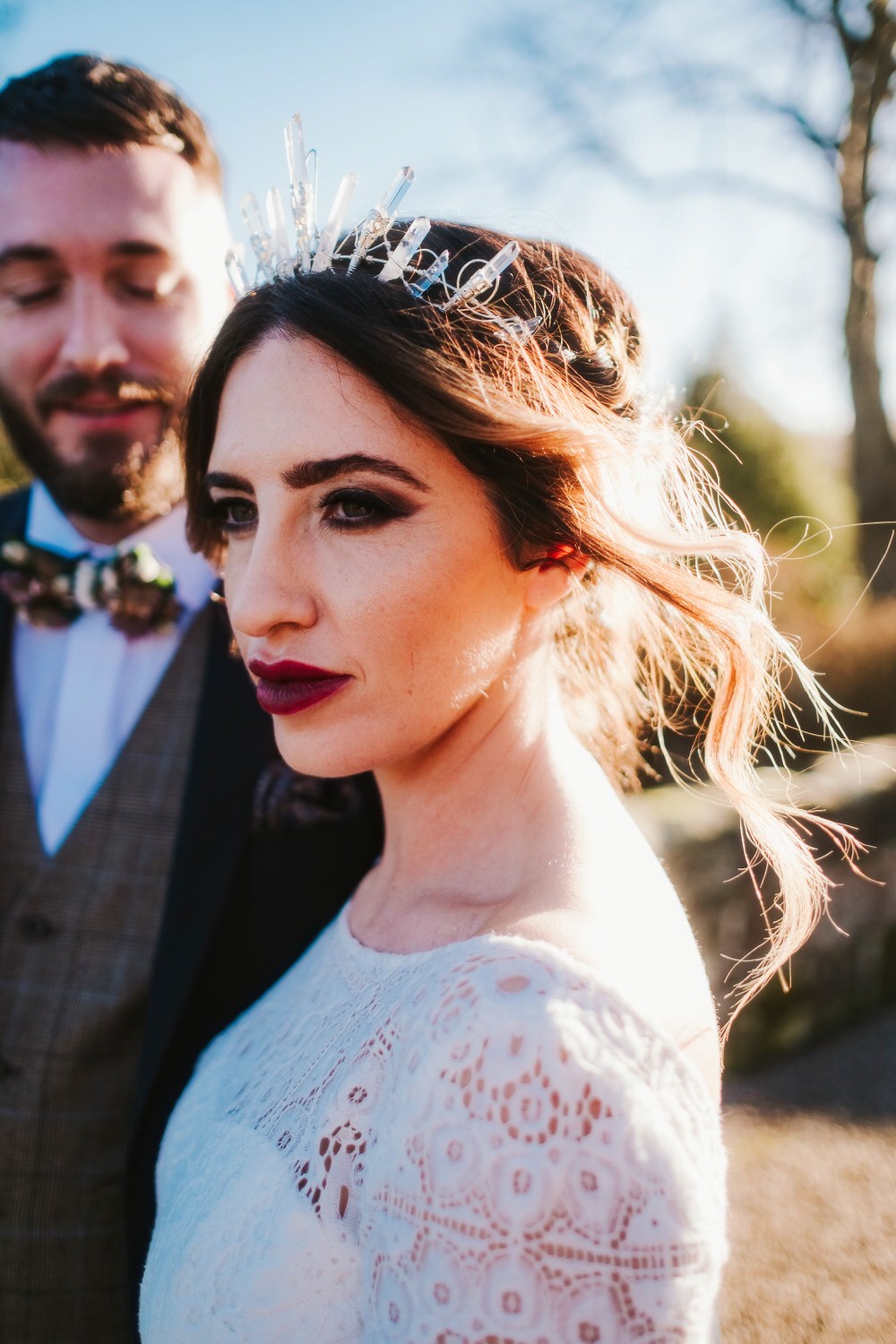 Bride Bridal Make Up Hair Up Do Style Accessory Crown Tiara Romantic Wedding Ideas Neon Lighting Kate McCarthy Photography