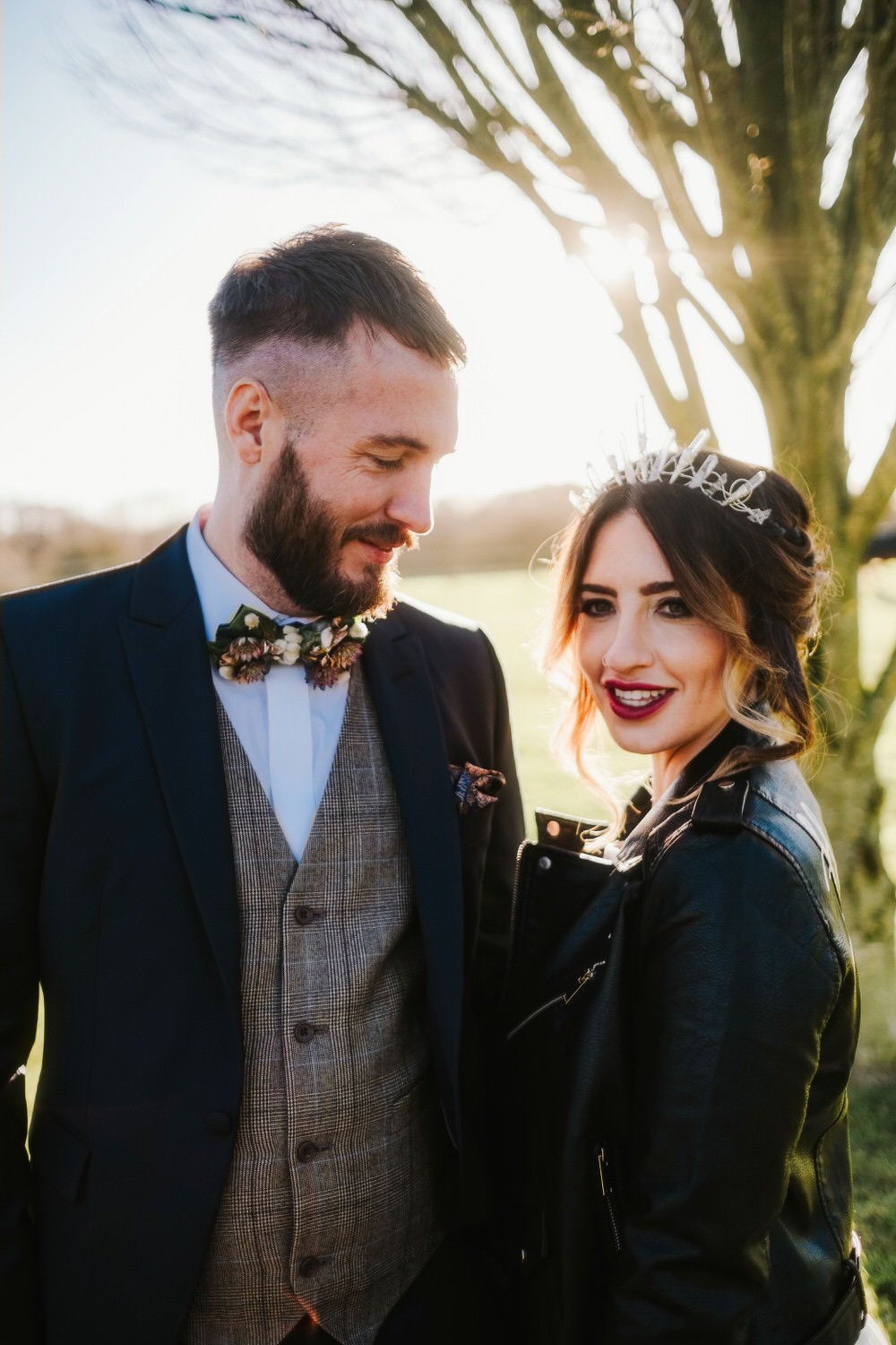 Leather Jacket Bride Bridal Painted Personalised Romantic Wedding Ideas Neon Lighting Kate McCarthy Photography